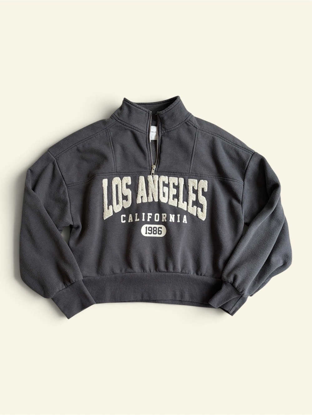 Aeropostale Women's S Gray Destination Crop Quarter Zip Los Angeles Sweatshirt